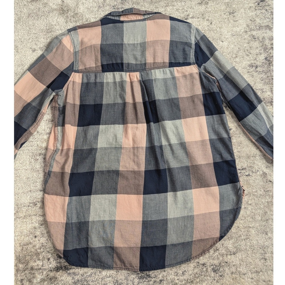 H&M Divided Pink Navy Plaid Button Down Shirt 10 Cotton Oversized Grunge Tunic - Picture 10 of 11
